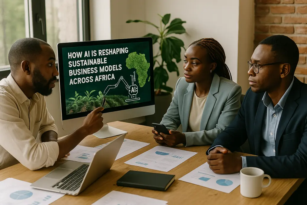 Sustainable AI deployment team in Africa reviewing dashboard metrics and community feedback — real-world case