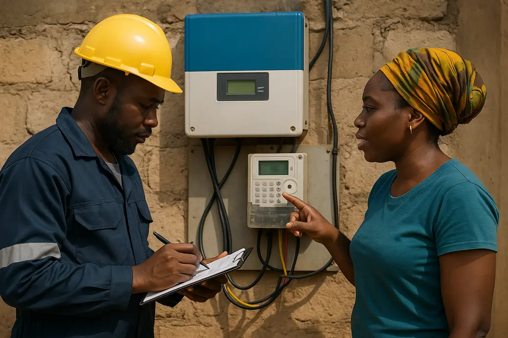 Exemple de mini-réseau solaire africain avec compteur intelligent et suivi de consommation électrique