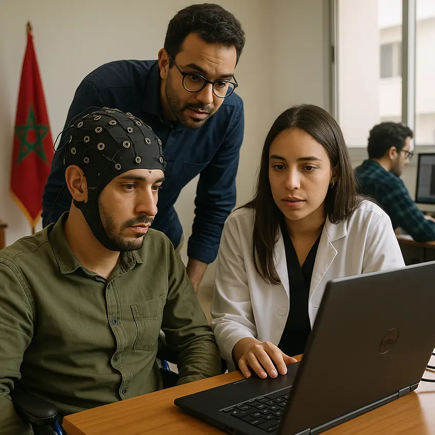 Projet neurotech au Maroc avec interface cerveau-ordinateur, données EEG et intelligence artificielle