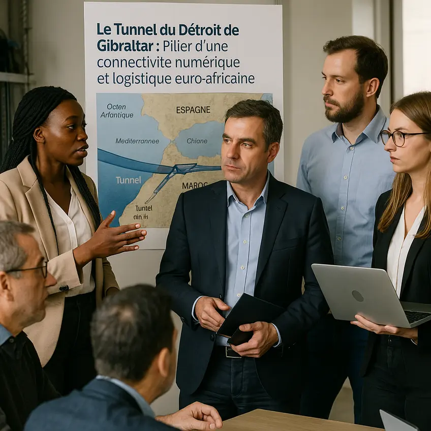 Infrastructure euro-africaine du tunnel de Gibraltar avec flux logistiques et numériques